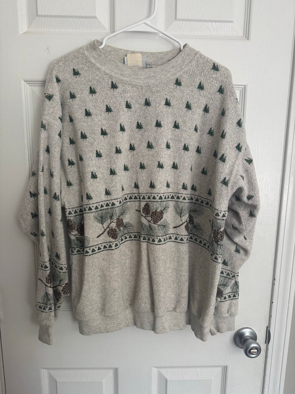 Vintage Winter Pine Tree Cone Long Sleeve Shirt Sz: XL USA made